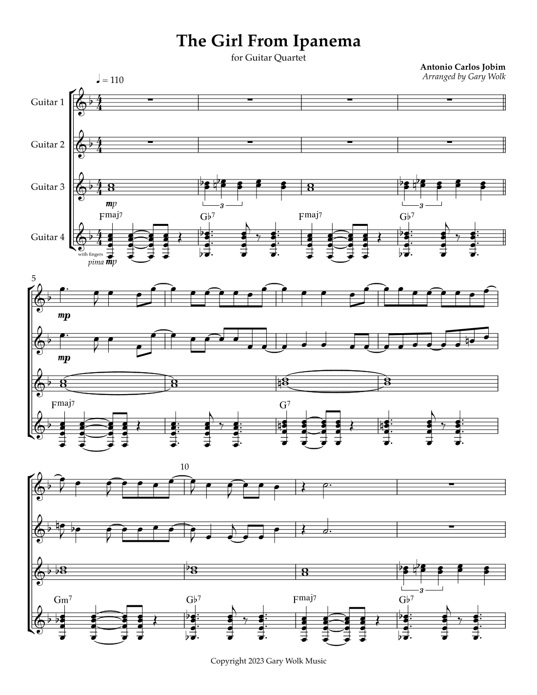 The Girl From Ipanema (garôta De Ipanema) (arr. Gary Wolk)
