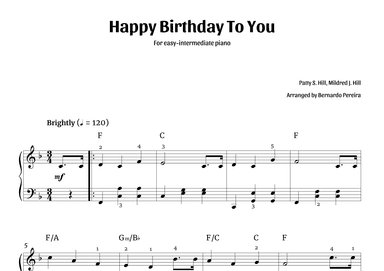 Happy Birthday To You (easy-intermediate piano – F major) (arr. Bernardo Pereira)