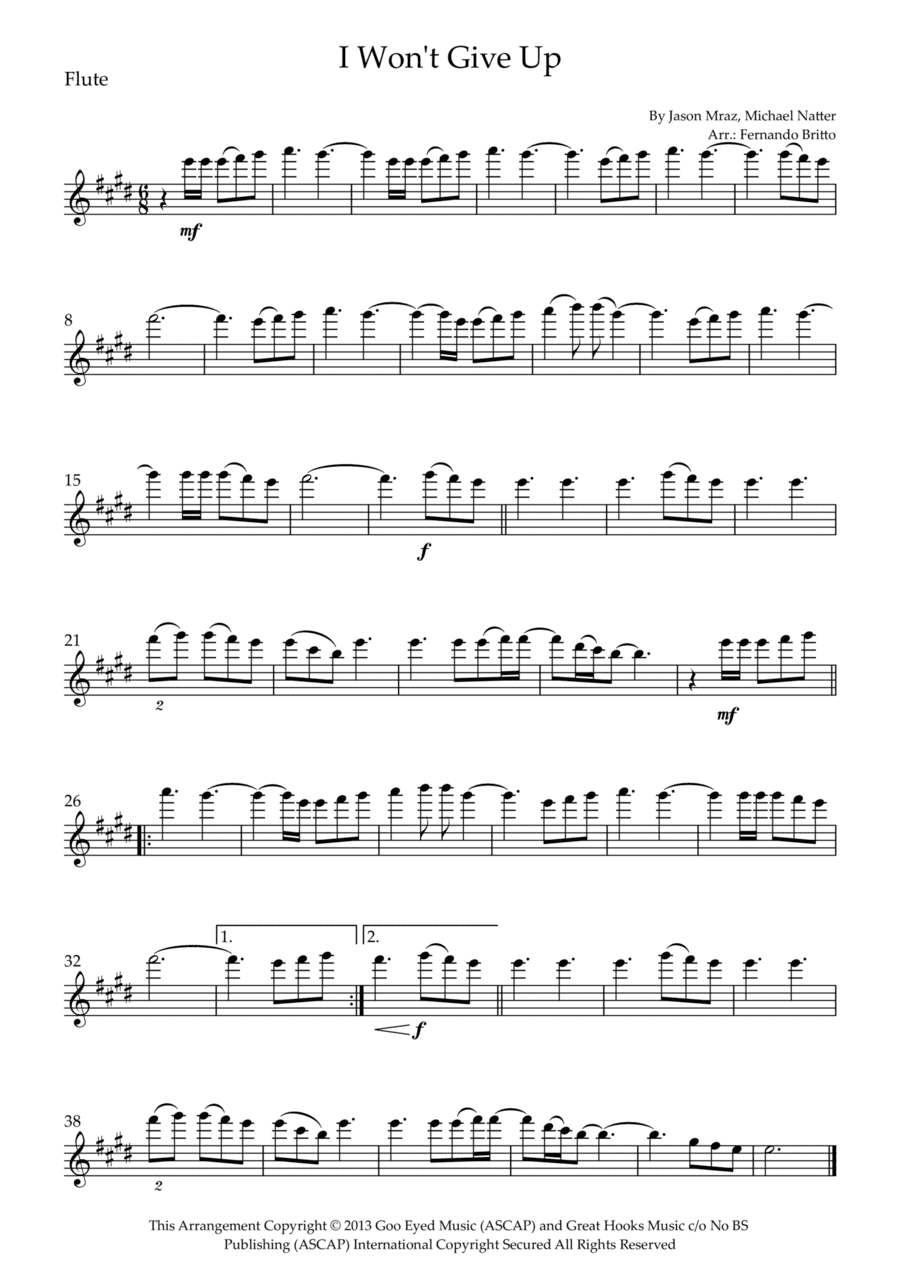 I Won't Give Up (arr. Fernando Britto)