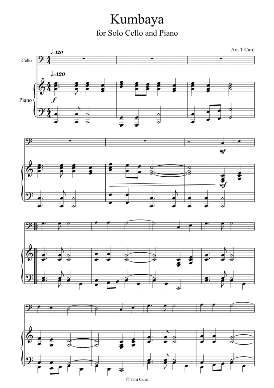 Kumbaya for Cello and Piano. (arr. Tim Curd)