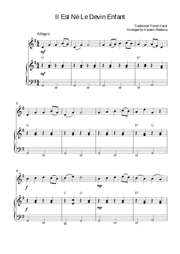 Il Est Né Le Devin Enfant (arr. Kaiserin Rebecca)