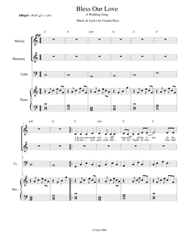 Bless Our Love - wedding - cello, vocal duet and piano