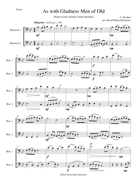 Variations on "As with gladness men of old" ("Treuer Heiland, wir sind da") for bassoon duo (arr. David Warin Solomons)