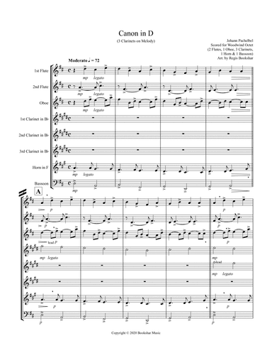 Canon in D (Pachelbel) (D) (Woodwind Octet - 2 Flute, 1 Oboe, 3 Clar, 1 Hrn, 1 Bassoon) (3 Clar lead (arr. Regis Bookshar)