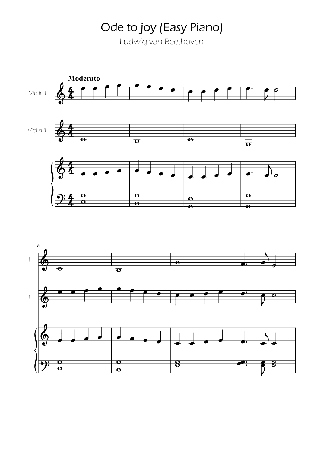 Ode To Joy - Easy Violin Duet w/ piano accompaniment (arr. Ygor Nunes)