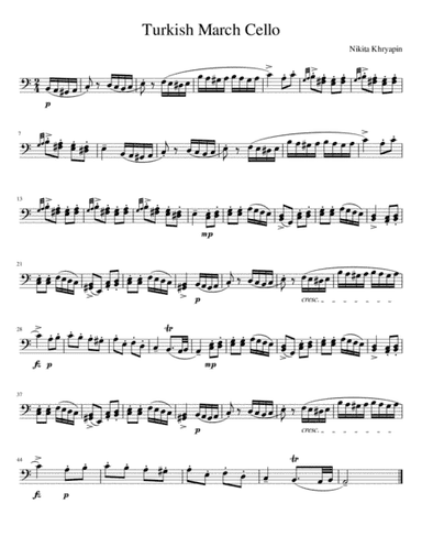 Turkish March(Piano Sonata No. 11) Shortened Version for Cello (arr. Nikita Khryapin)