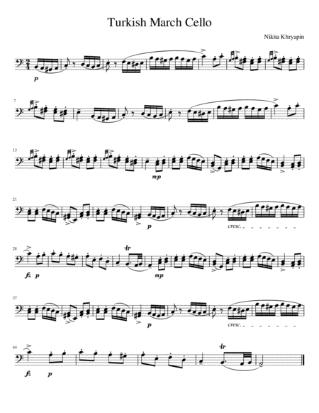 Turkish March(Piano Sonata No. 11) Shortened Version for Cello (arr. Nikita Khryapin)