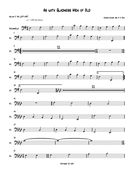 As with Gladness, Men of Old (cello part) (arr. Robert Alan Rife)