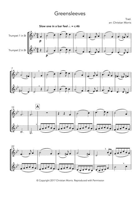 Greensleeves, fantasy for trumpet duet (arr. Hoopla Sheet Music)