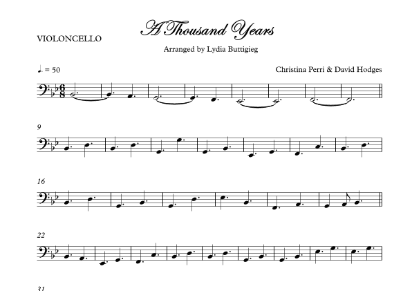 A Thousand Years (arr. Lydia Buttigieg)