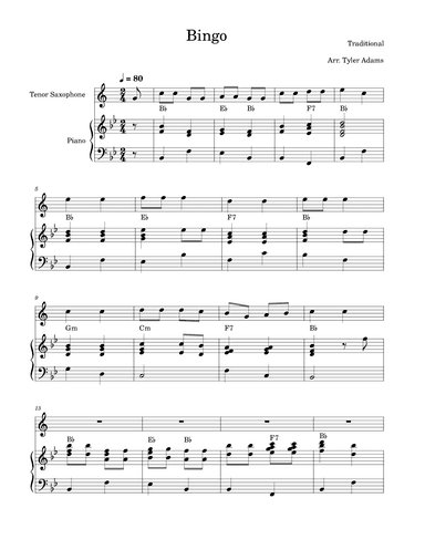 Bingo (Tenor Sax and Piano) (arr. Tyler Adams)