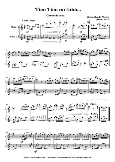 "Tico Tico no fuba" Brazilian Portuguese Song by Zequinha de Abreu for Flute Duet. Woodwind Ensemble (arr. Glenn Martin)