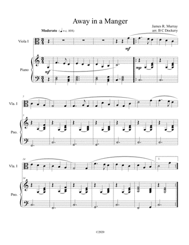 Away in a Manger (viola solo) with optional piano accompaniment (arr. B C Dockery)