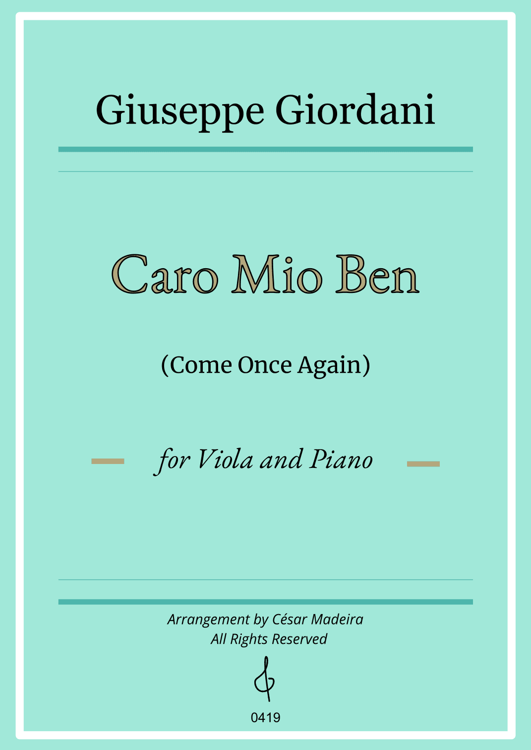 Caro Mio Ben (Come Once Again) - Viola and Piano (Full Score) (arr. César Madeira)