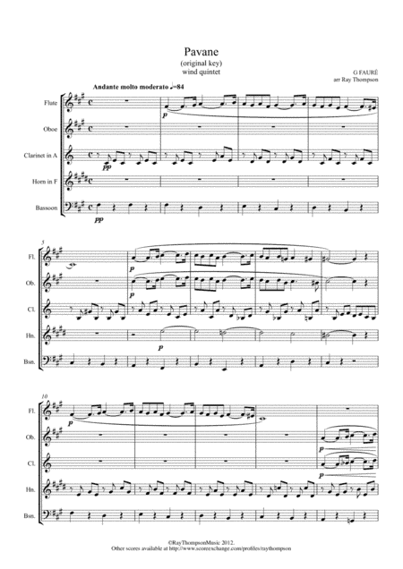 Faure: Pavane Op.50 (original key) - wind quintet (arr. Ray Thompson)