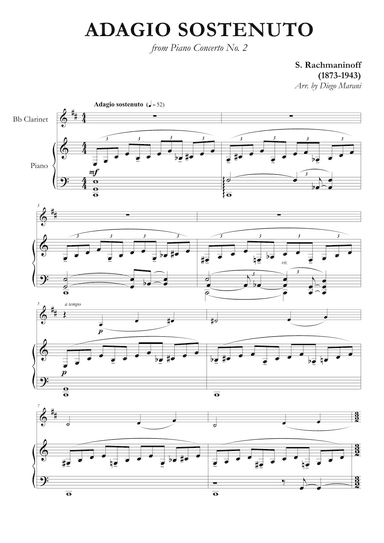 Adagio Sostenuto from "Piano Concerto No. 2" for Clarinet and Piano (arr. Diego Marani)