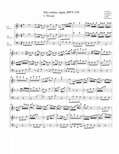 Trio sonata for organ, no.6, BWV 530 (arrangement for 3 recorders) (arr. Gil Garty)