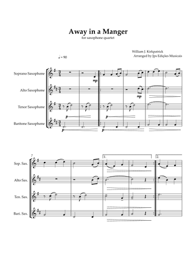 Away in a Manger for Saxophone Quartet (arr. JPS Edições Musicais)
