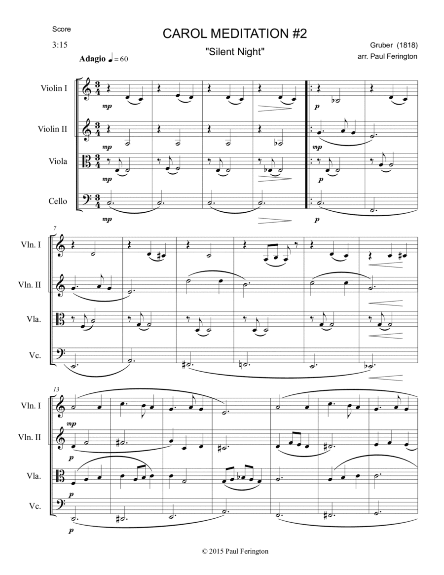 "Silent Night" from 12 CAROL MEDITATIONS for String Quartet (arr. Paul Ferington)