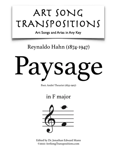 HAHN: Paysage (transposed to F major) (arr. ArtSongTranspositions.com)