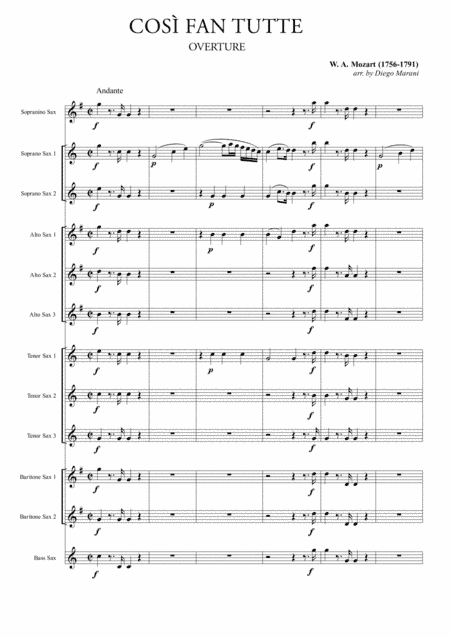 Overture from the Opera "Così Fan Tutte" for Saxophone Ensemble (arr. Diego Marani)