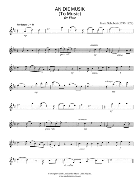 Franz Schubert - "An Die Musik" Flute solo (arr. Len Rhodes)