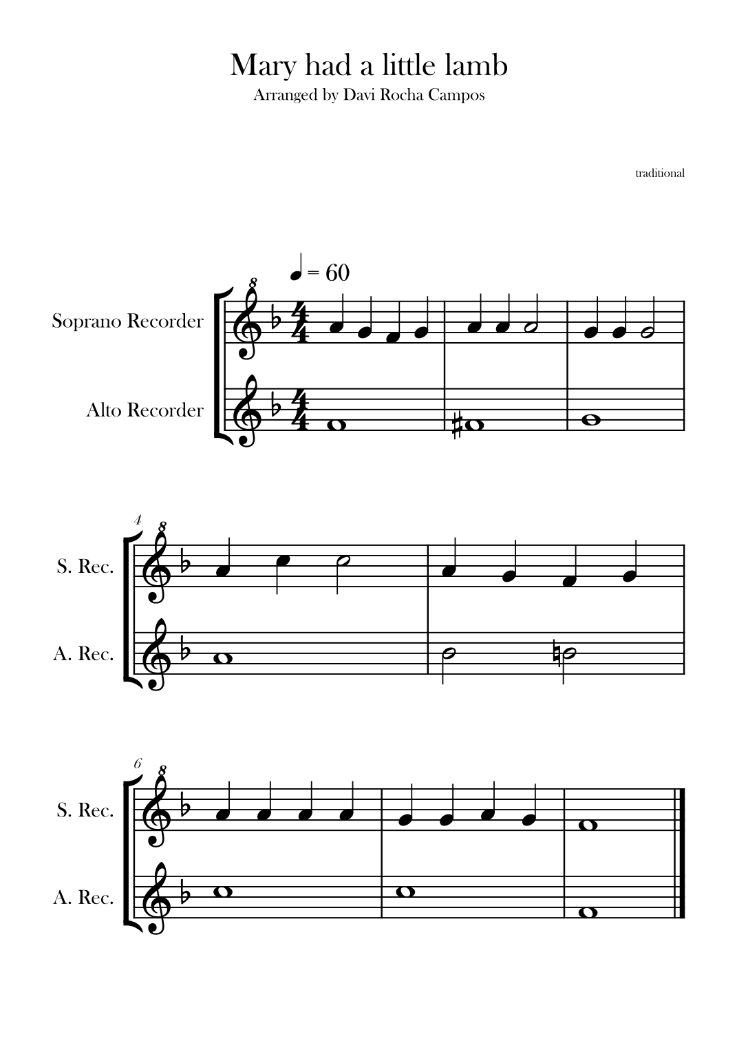 Mary had a little lamb (arr. Davi Rocha Campos)