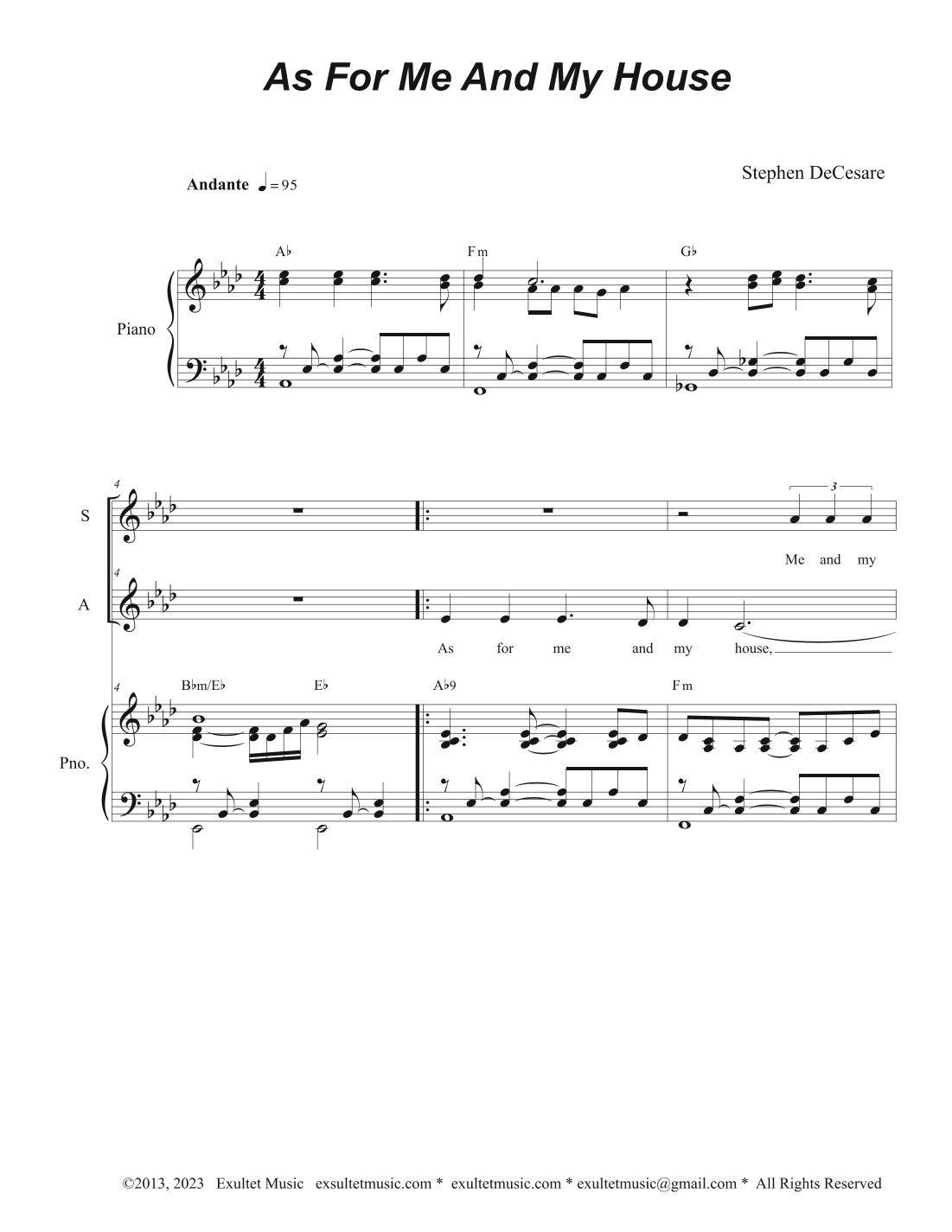 As For Me And My House (Duet for Soprano and Alto solo)