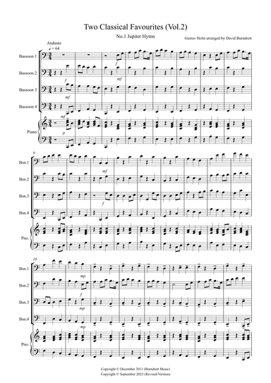 2 Classical Favourites for Bassoon Quartet (volume two) (arr. David Burndrett)