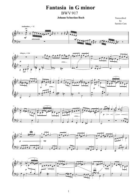 Fantasia in G minor BWV 917 (arr. Santino Cara)