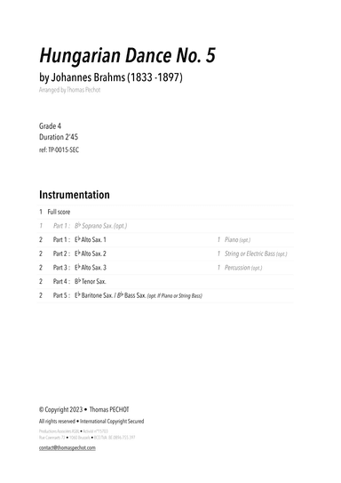 Hungarian Dance No. 5 (arr. Thomas PECHOT)