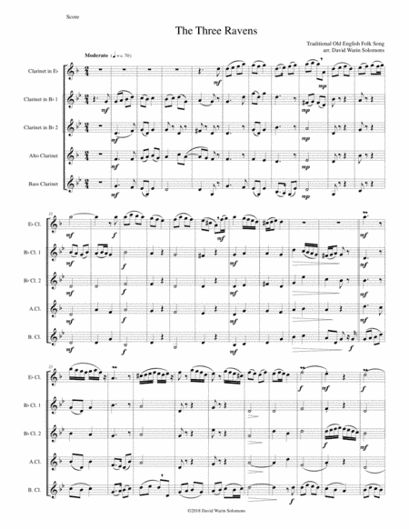 Variations on The Three Ravens for clarinet quintet (arr. David Warin Solomons)