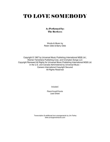 To Love Somebody (arr. Jim Farley www.arrangementsone.com)