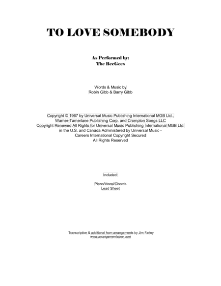 To Love Somebody (arr. Jim Farley www.arrangementsone.com)