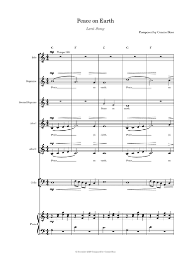 Peace on Earth for Lent - SSAA cello or flute or violin and piano