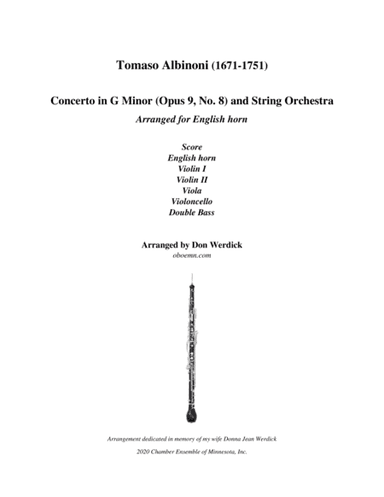 Concerto for English horn in G Minor, Op. 9 No. 8 and String Orchestra (arr. Don Werdick (1946 - ))