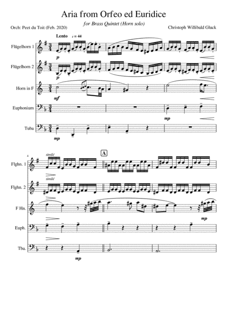 Aria (Dance of the Blessed Spirits) from Orfeo ed Euridice - CW Gluck (arr. Peet du Toit)