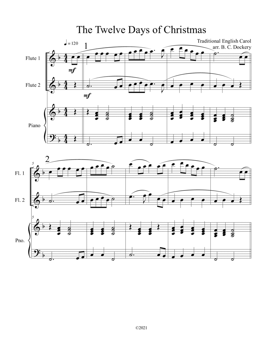 The Twelve Days of Christmas (Flute Duet with Piano Accompaniment) (arr. B. C. Dockery)