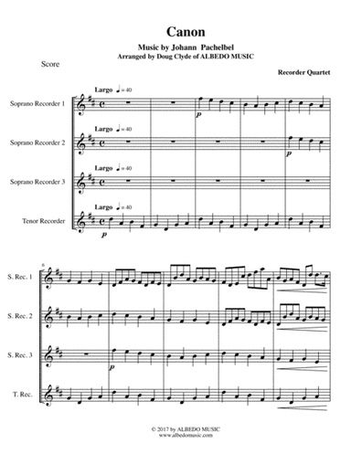 Pachelbel's Canon for Recorder Quartet (arr. Doug Clyde)