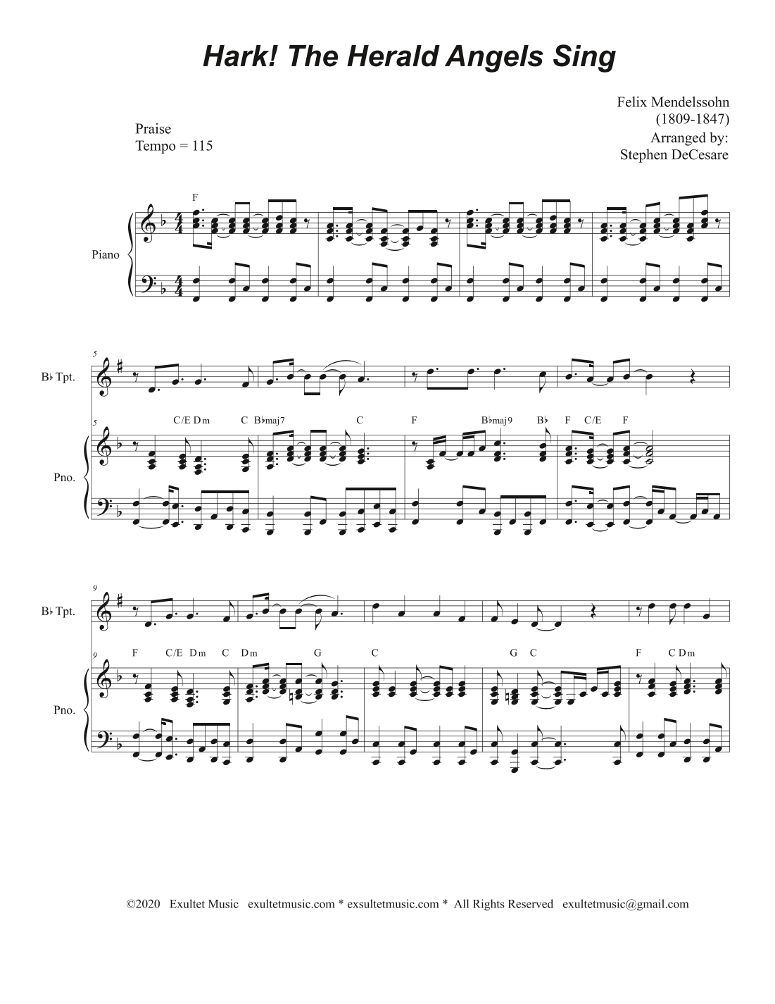 Hark! The Herald Angels Sing (Bb-Trumpet solo and Piano) (arr. Stephen DeCesare)