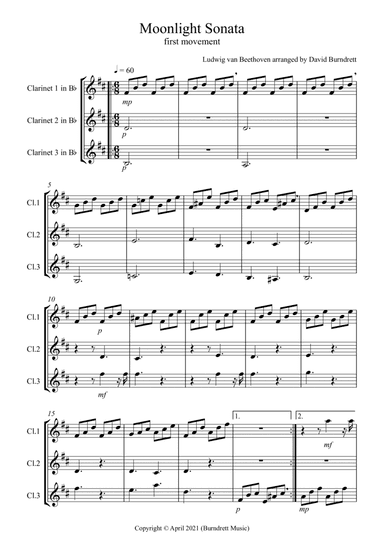 Moonlight Sonata (1st movement) for Clarinet Trio (arr. David Burndrett)