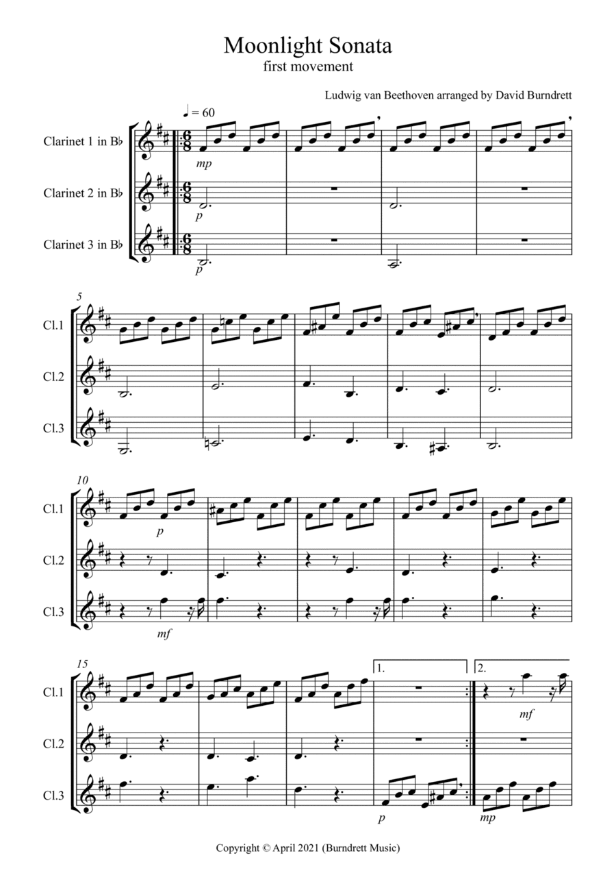 Moonlight Sonata (1st movement) for Clarinet Trio (arr. David Burndrett)