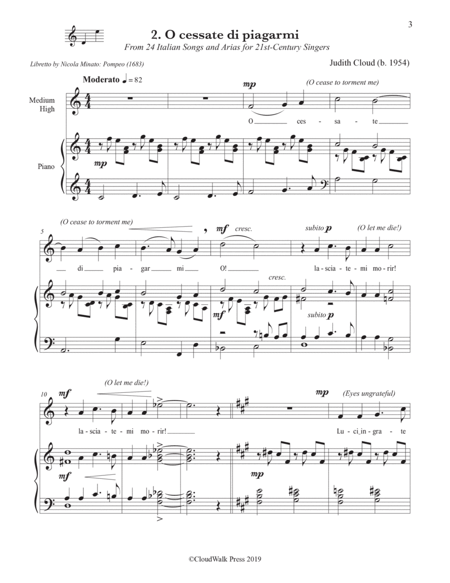 24 Italian Songs and Arias for 21st-Century Singers, No. 2 O cessate di piagarmi