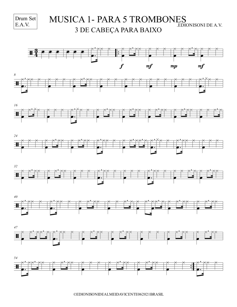 3 DE CABEÇA PARA BAIXO - MUSICA 1- PARA 5 TROMBONES - Drum Set