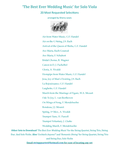 SOLO VIOLA WEDDING COLLECTION SET FOR VIOLA SOLO OF 20 SELECTIONS (arr. Sherry Lewis)
