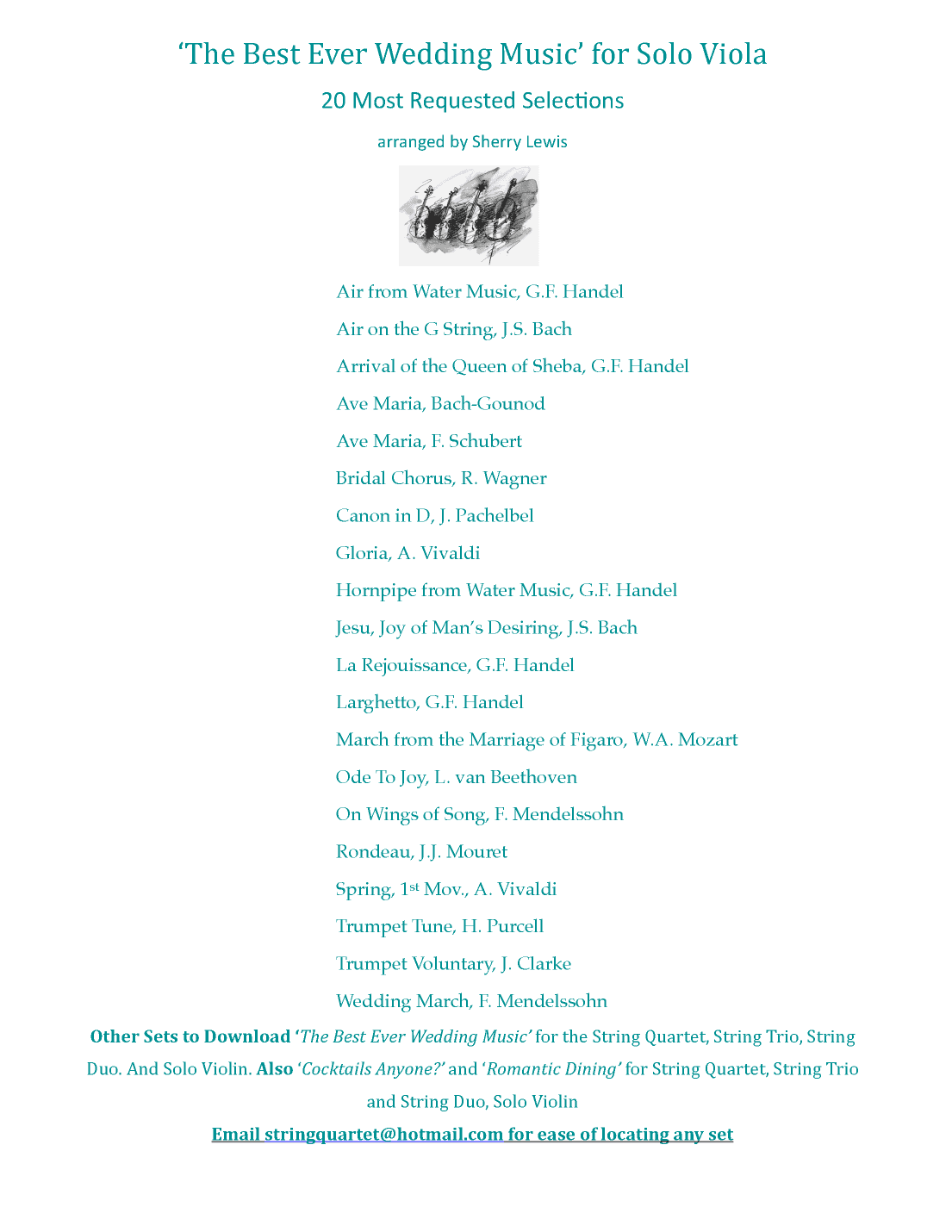 SOLO VIOLA WEDDING COLLECTION SET FOR VIOLA SOLO OF 20 SELECTIONS (arr. Sherry Lewis)