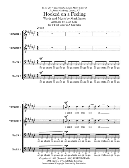 Hooked On A Feeling (arr. Jason Cole)