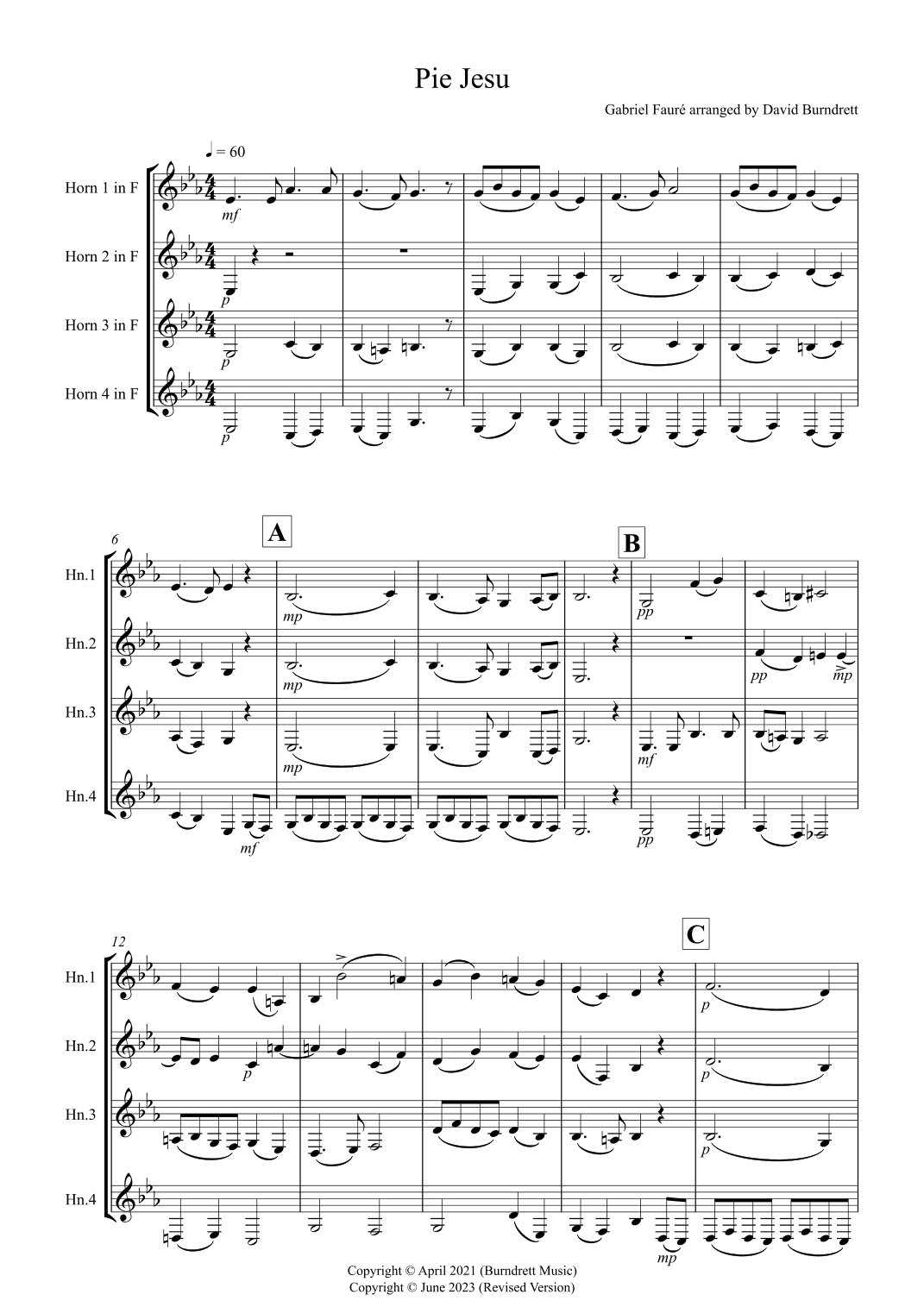 Pie Jesu (from Requiem) for Horn Quartet (arr. David Burndrett)