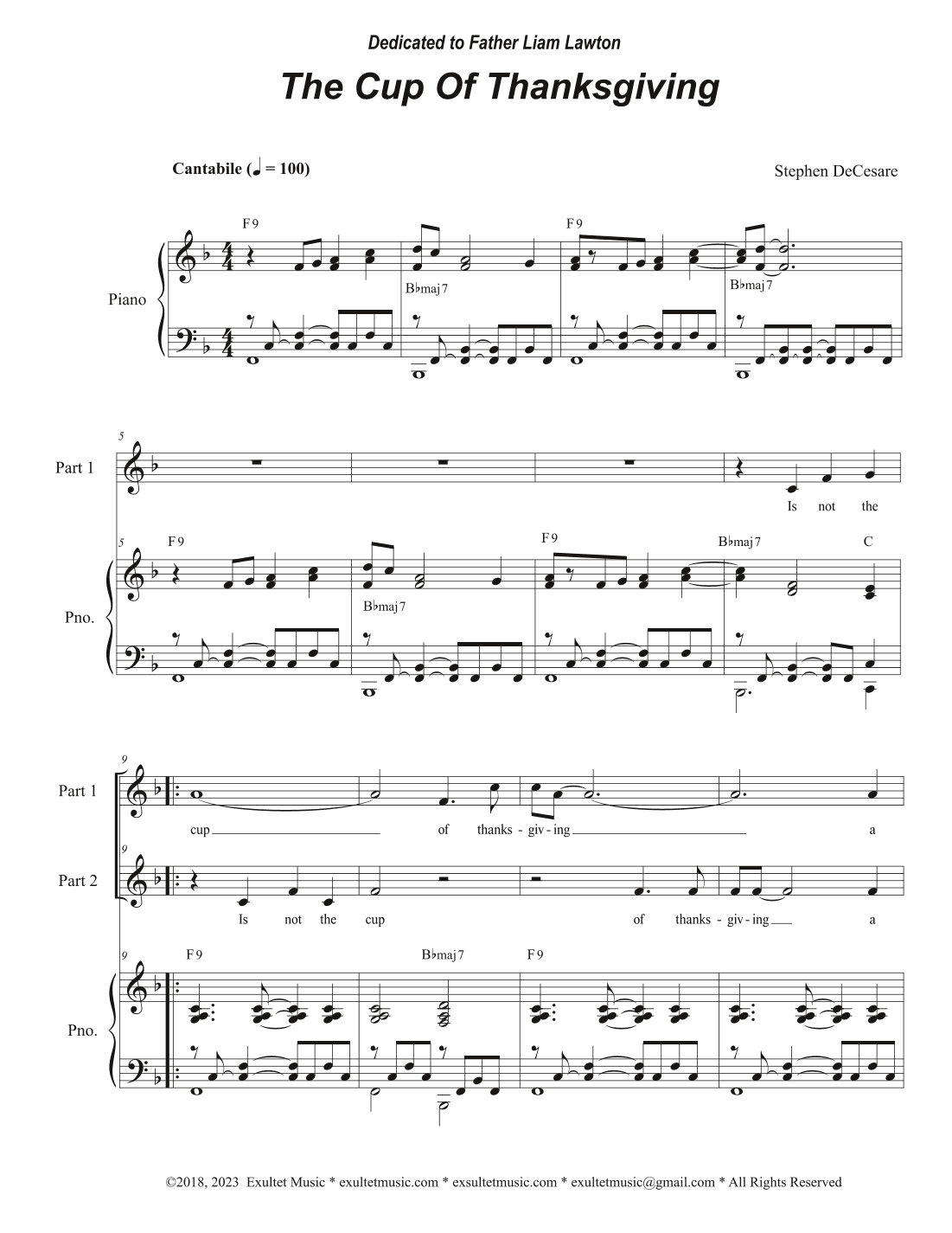 The Cup Of Thanksgiving (2-part choir)