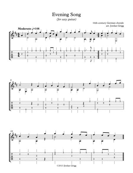 Evening Song (for easy guitar) (arr. Jordan Grigg)